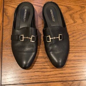 GUC aerosoles black mules with chain detail size 8